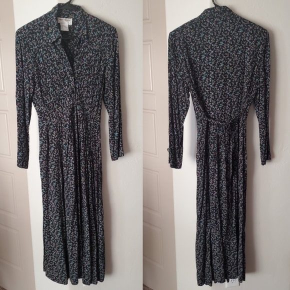 80's Vintage Goth Prairie Calico Maxi Dress - Picture 2 of 16